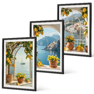 Bilder-3er-set mit rahmen Zitronenblumen aus der Küstenstadt