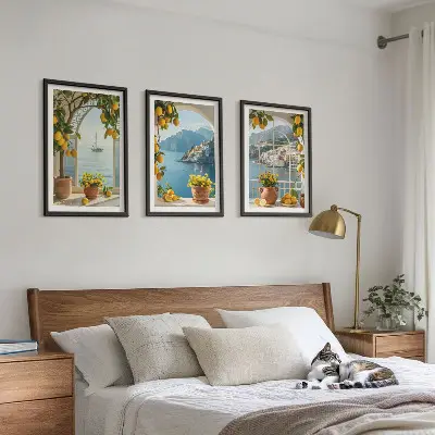 Zitronenblumen aus der Küstenstadt 3er-Set Bilder mit Rahmen