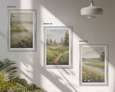 Gerahmtes bilderset Frühlingslandschaft Flusswiese