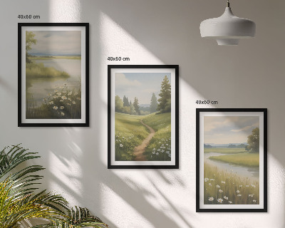 Gerahmtes bilderset Frühlingslandschaft Flusswiese