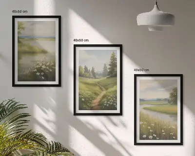 Gerahmtes Bilderset mit Frühlingslandschaft Flusswiese