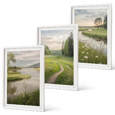 Bilder-3er-set mit rahmen Sommerliche Flusswiesen voller Blumen