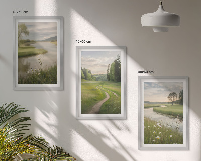 Bilder-3er-set mit rahmen Sommerliche Flusswiesen voller Blumen