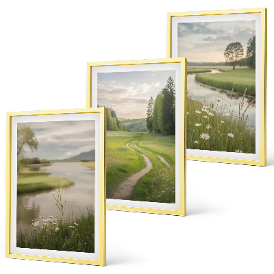 Bilder-3er-set mit rahmen Sommerliche Flusswiesen voller Blumen