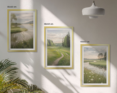 Bilder-3er-set mit rahmen Sommerliche Flusswiesen voller Blumen