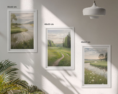 Bilder-3er-set mit rahmen Sommerliche Flusswiesen voller Blumen