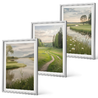 Bilder-3er-set mit rahmen Sommerliche Flusswiesen voller Blumen