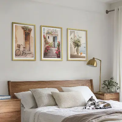 Charmante Küstenstraßen Bilder-3er-Set mit Rahmen