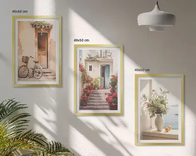 Charmante Küstenstraßen Bilder-3er-Set mit Rahmen