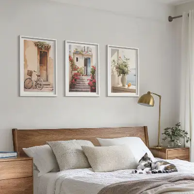 Charmante Küstenstraßen Bilder-3er-Set mit Rahmen