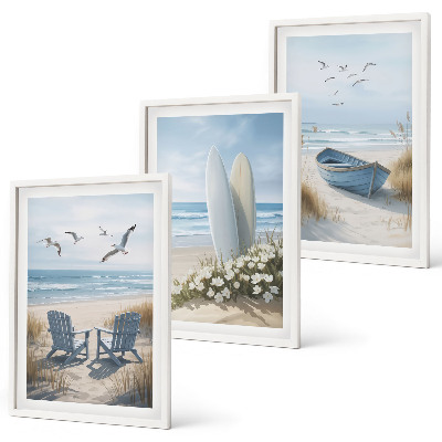 Bilder-3er-set mit rahmen Strand Surfbretter Vögel