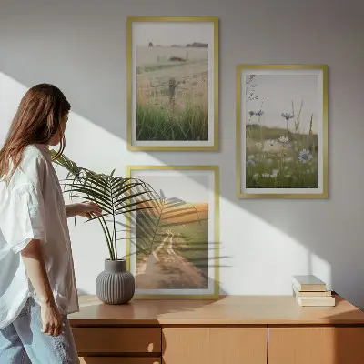 3er-Set Bilder mit Rahmen Landschaften mit Naturmotiven von Feldern und Wegen