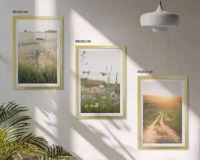 3er-Set Bilder mit Rahmen Landschaften mit Naturmotiven von Feldern und Wegen