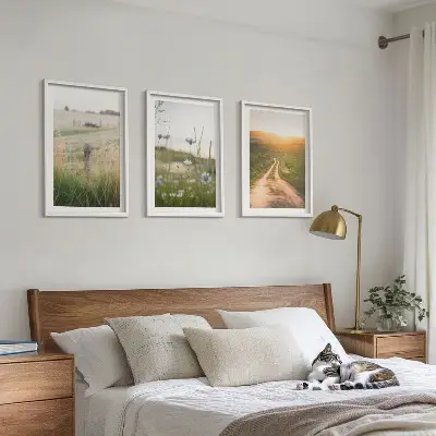 3er-Set Bilder mit Rahmen Landschaften mit Naturmotiven von Feldern und Wegen
