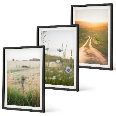 3er-Set Bilder mit Rahmen Landschaften mit Naturmotiven von Feldern und Wegen