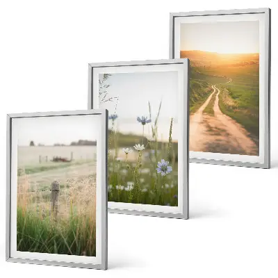3er-Set Bilder mit Rahmen Landschaften mit Naturmotiven von Feldern und Wegen