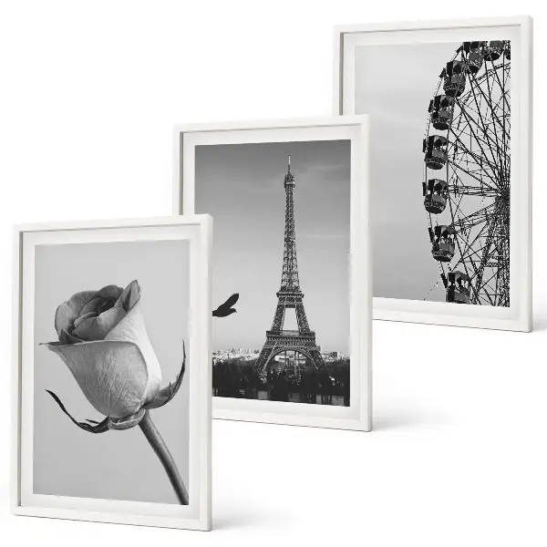 Gerahmtes Bilderset mit Rosen, Eiffelturm und Riesenrad