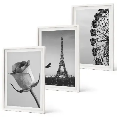 Gerahmtes Bilderset mit Rosen, Eiffelturm und Riesenrad