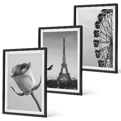 Gerahmtes Bilderset mit Rosen, Eiffelturm und Riesenrad