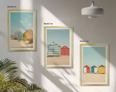 Gerahmtes Bilderset mit bunten Häusern, Strand und Sonne