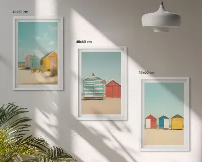 Gerahmtes Bilderset mit bunten Häusern, Strand und Sonne