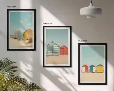Gerahmtes Bilderset mit bunten Häusern, Strand und Sonne