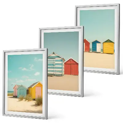 Gerahmtes Bilderset mit bunten Häusern, Strand und Sonne