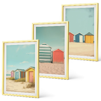 Bilder-3er-set mit rahmen Bunte Häuser, Strand, Sonne