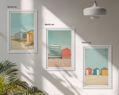 Bilder-3er-set mit rahmen Bunte Häuser, Strand, Sonne