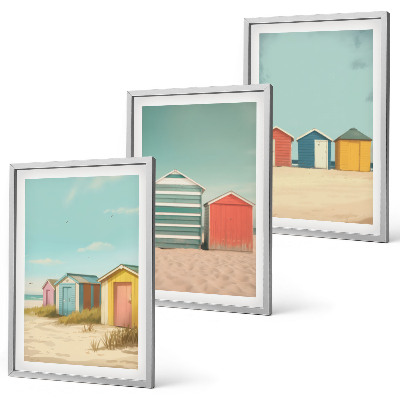 Bilder-3er-set mit rahmen Bunte Häuser, Strand, Sonne