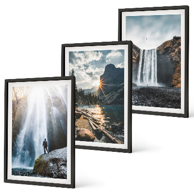 Bilder-3er-set mit rahmen Wasserfälle, Berge, Landschaften, Natur