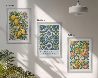 Abstraktes Zitrusfarbenes Wandbild 3er-Set mit Rahmen