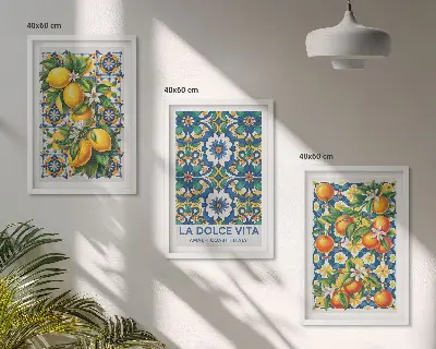 Abstraktes Zitrusfarbenes Wandbild 3er-Set mit Rahmen