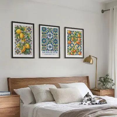 Abstraktes Zitrusfarbenes Wandbild 3er-Set mit Rahmen