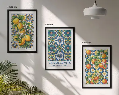 Abstraktes Zitrusfarbenes Wandbild 3er-Set mit Rahmen