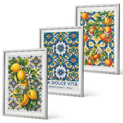 Abstraktes Zitrusfarbenes Wandbild 3er-Set mit Rahmen