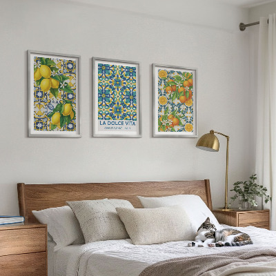 Gerahmtes bilderset Zitronen, Orangen, Blumen, Italien