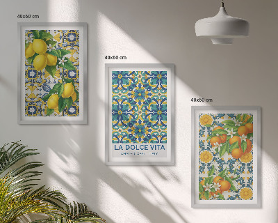 Gerahmtes bilderset Zitronen, Orangen, Blumen, Italien