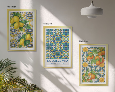 Gerahmtes bilderset Zitronen, Orangen, Blumen, Italien
