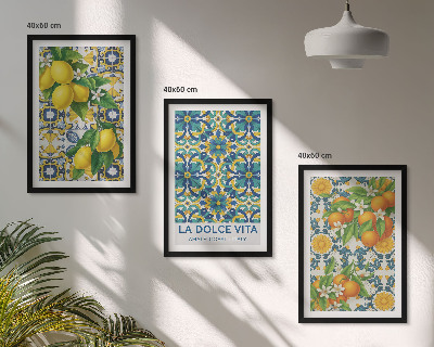Gerahmtes bilderset Zitronen, Orangen, Blumen, Italien