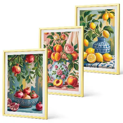 Granatapfel-Fruchtkomposition 3er-Set Bilder mit Rahmen