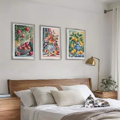 Blumen und Früchte in Vasen 3er-Set Bilder mit Rahmen
