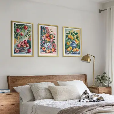 Blumen und Früchte in Vasen 3er-Set Bilder mit Rahmen