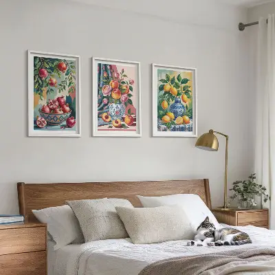 Blumen und Früchte in Vasen 3er-Set Bilder mit Rahmen