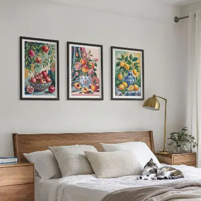Blumen und Früchte in Vasen 3er-Set Bilder mit Rahmen