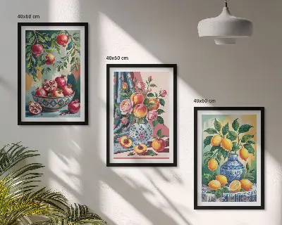 Blumen und Früchte in Vasen 3er-Set Bilder mit Rahmen