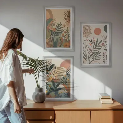 Pflanzenmotive in gedeckten Farben 3er-Set Bilder mit Rahmen
