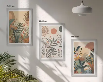 Pflanzenmotive in gedeckten Farben 3er-Set Bilder mit Rahmen