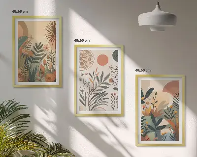 Pflanzenmotive in gedeckten Farben 3er-Set Bilder mit Rahmen