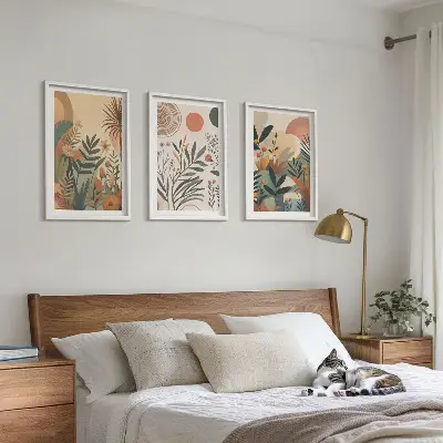 Pflanzenmotive in gedeckten Farben 3er-Set Bilder mit Rahmen